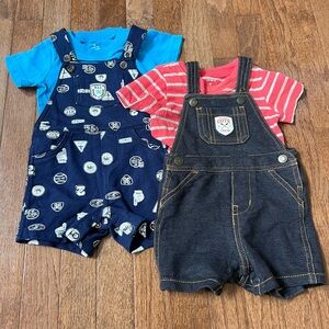 Baby Denim and Patterned Overalls Set